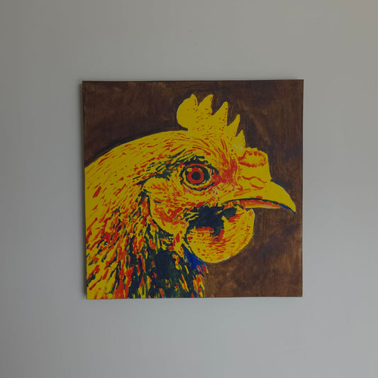 "Fk-caw-ff" acrylic painting on wooden cradled wood panel.